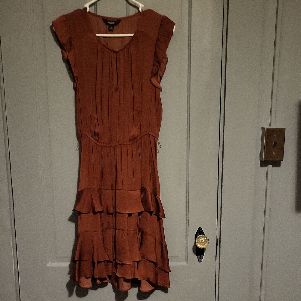 Vera Wang Rust Midi Dress with Ruffles